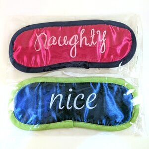 2 Satin Christmas Sleep Masks Naughty & Nice Colorful Cute Holiday Gift Set